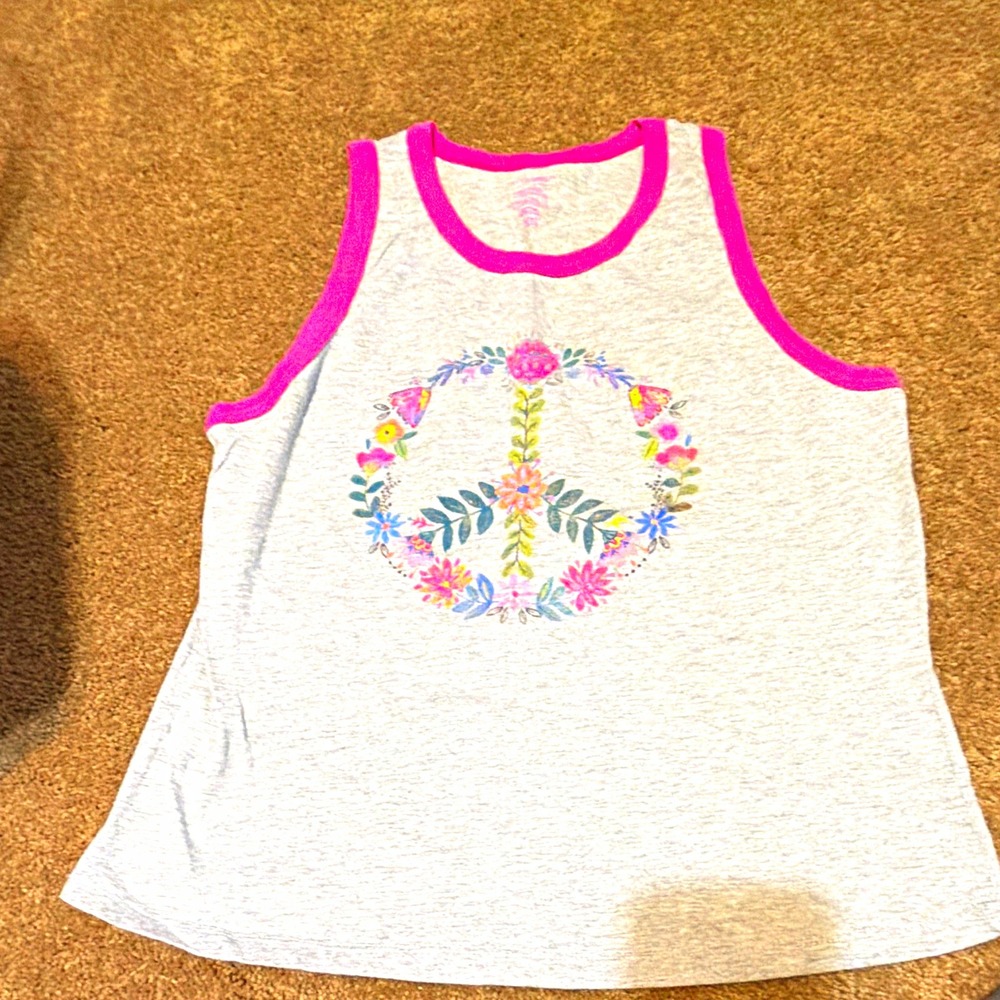Natural life Gray Pink Trim Peace Sign Graphic Print Sleeveless Tank Top XL